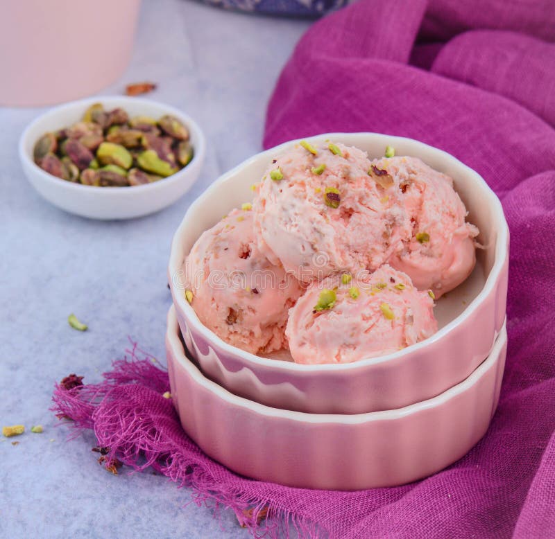 Rose and Pistachios Icecream Stock Image Image of gulabjal, homemade