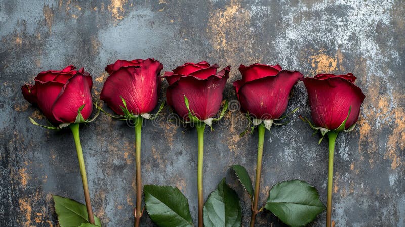 Rose rosse dipinte su uno sfondo verde su una tela vintagetizzata e ornate con un floreale dipinto a mano fotografia stock libera da diritti