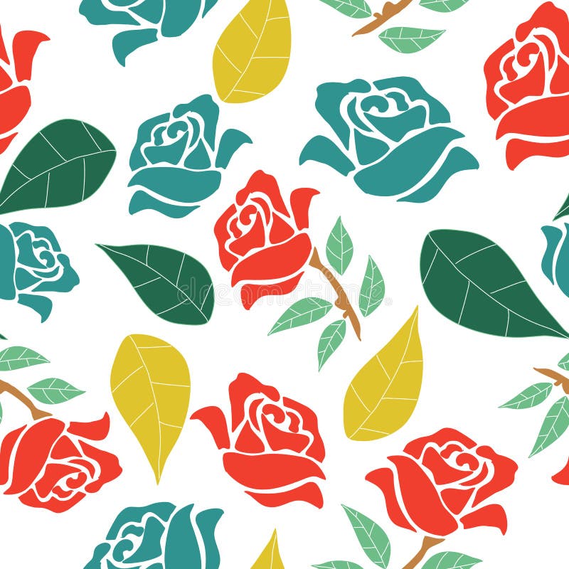 Rose rosse e blu con le foglie variopinte, in una progettazione senza cuciture del modello illustrazione vettoriale Rose rosse e blu con le foglie variopinte, in una progettazione senza cuciture del modello illustrazione vettoriale
