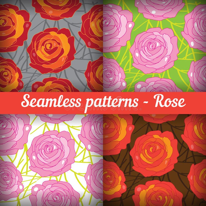 Rose. Set of seamless patterns. Floral background