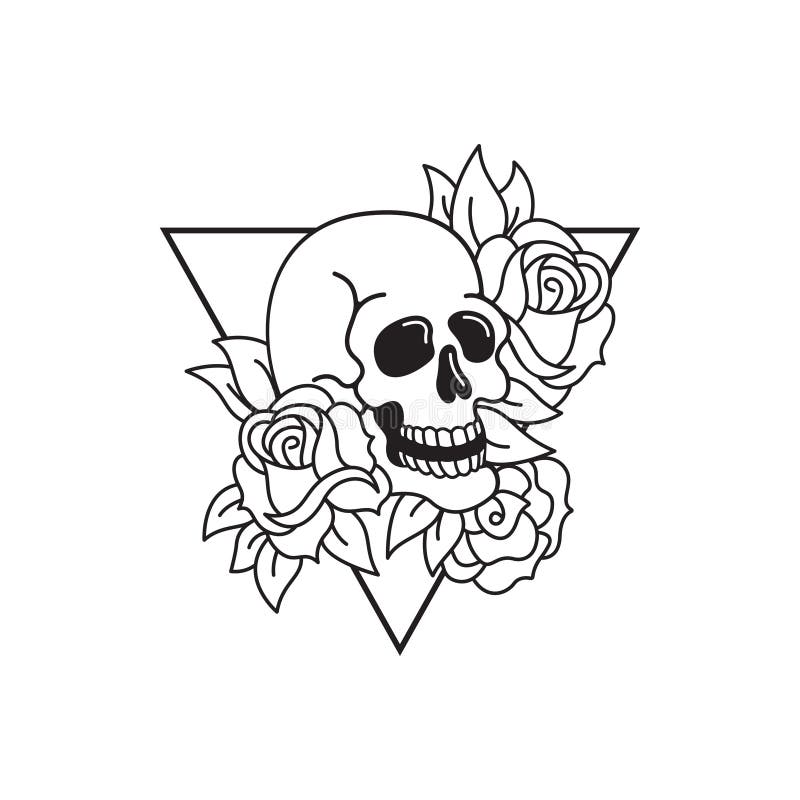 Rose and Skull Tattoo Template. Traditional Tattoo Flowers Set Old ...