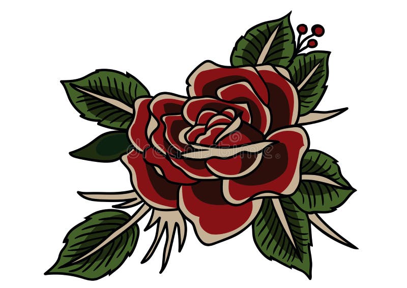 Vintage Rose Tattoo, Flower Vector Illustration Stock Vector - Illustration  of summer, retro: 107746860