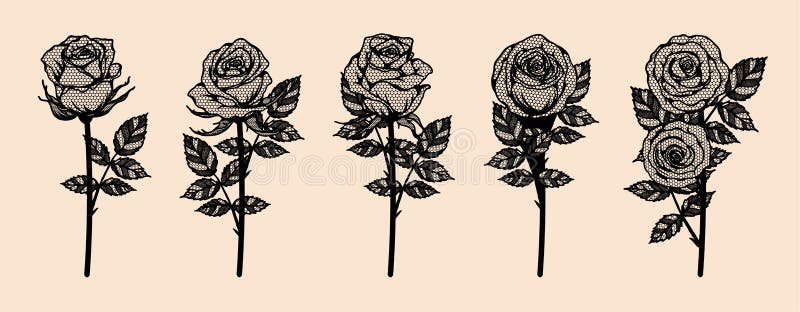 Rose lace by hand drawing.Beautiful flower on brown background.Rose lace  art highly detailed in line art style.Flower tattoo on vintage paper. Stock  Illustration