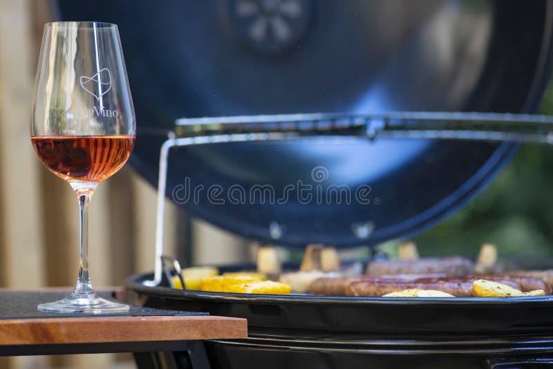 Rose Wine And Garden Grill Stock Photo Image Of Sunny 175088752