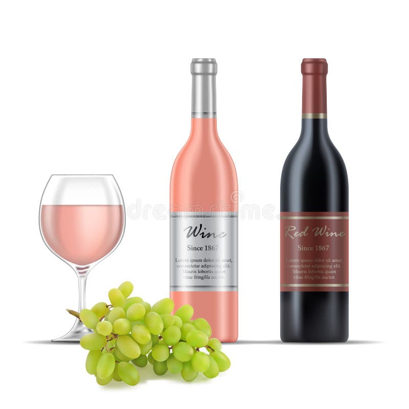 Rose Wine and Red Wine with Grapes Stock Vector Illustration of