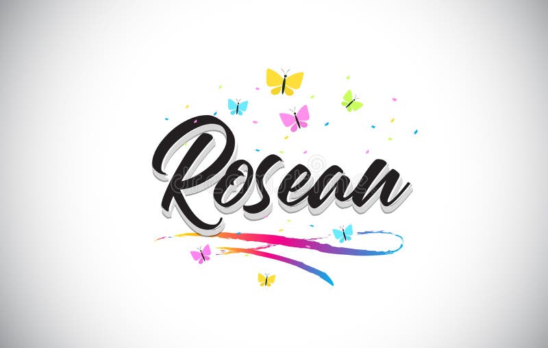 Download Roseau Handwritten Vector Word Text With Butterflies And ...