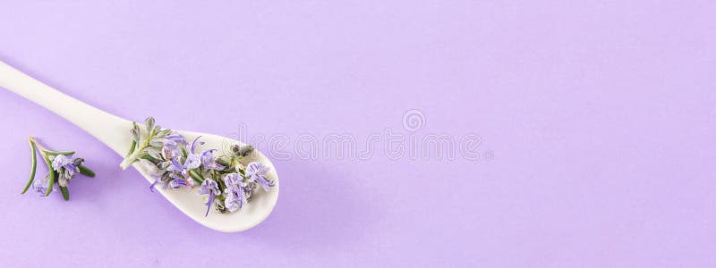 Rosemary flowers in a spoon stock image Rosemary flowers in a spoon stock image