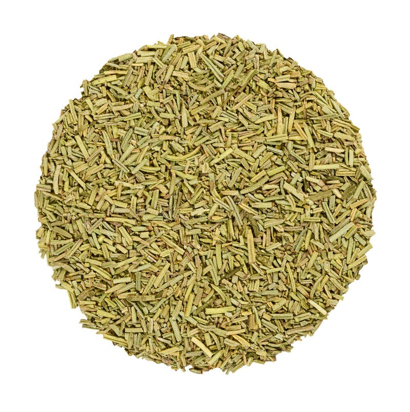 Dried rosemary, herb circle from above, over white stock photo