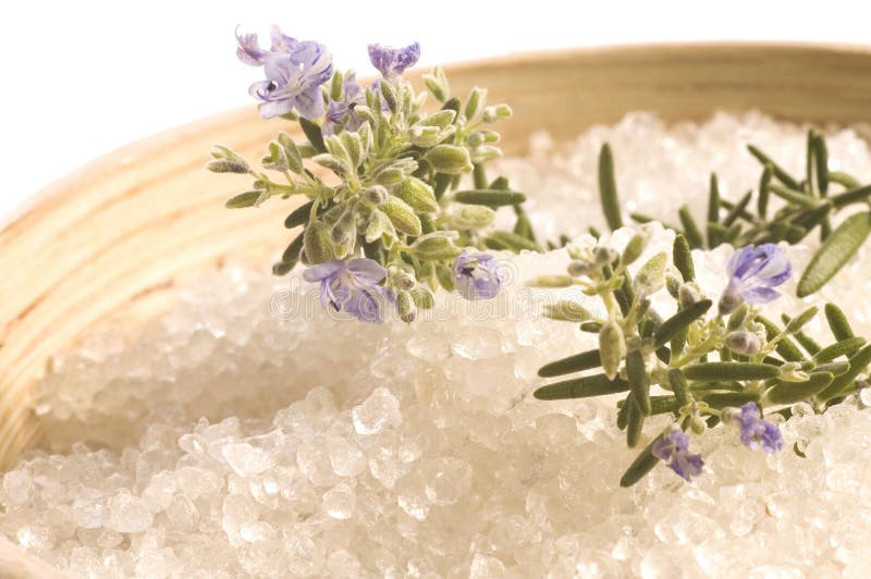 Aromatherapy bath. salt and rosemary with flowers. Aromatherapy bath. salt and rosemary with flowers