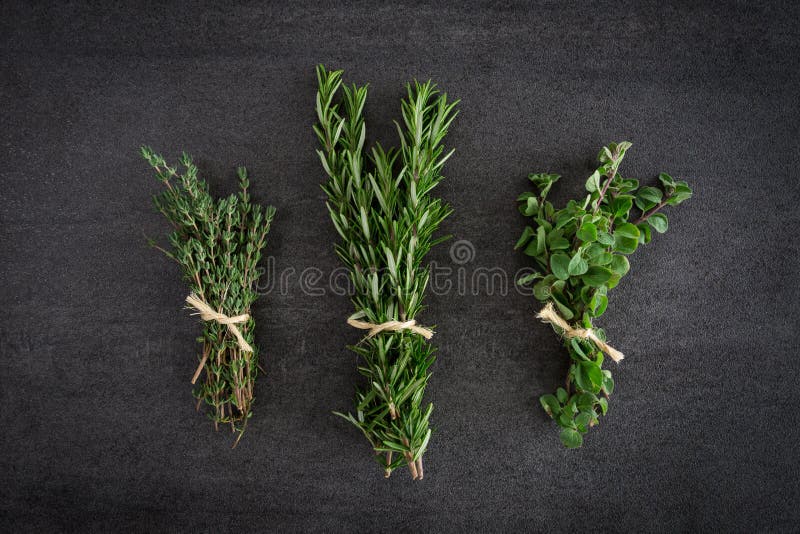 Rosemary Thyme Herbs stock photo. Image of texture, text 51015346