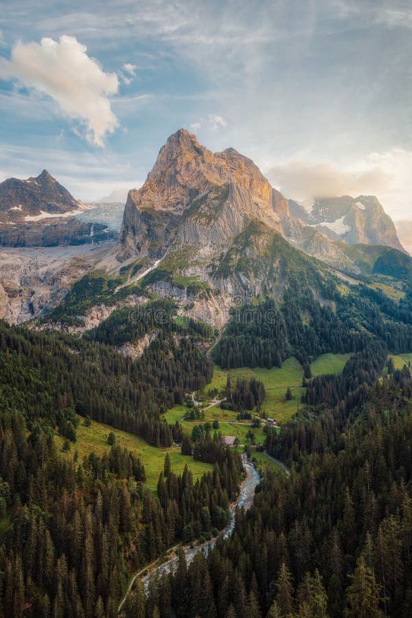 Rosenlaui Alm with View Towards Rosenlaui Glacier in Switzerland during