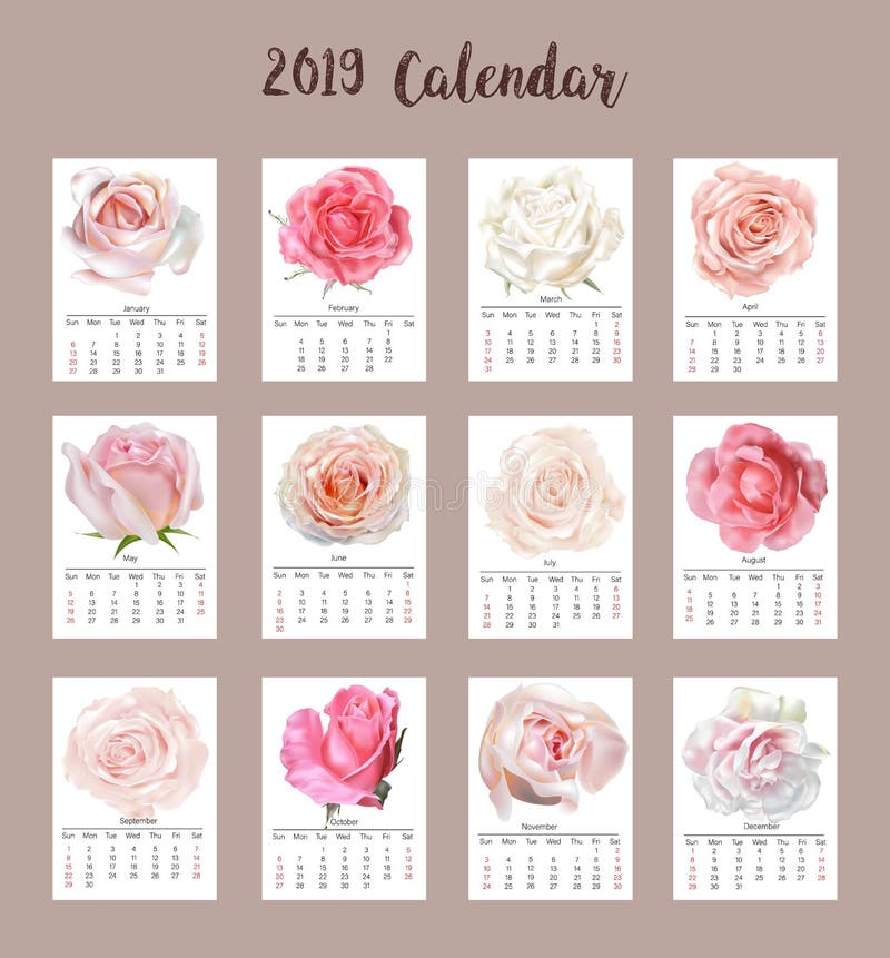 Roses Calendar 2019 Vector Illustration Stock Vector Illustration of