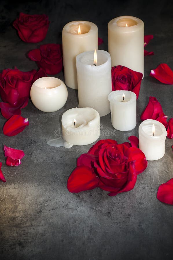 Roses and candles stock image. Image of dark, candles 64134521