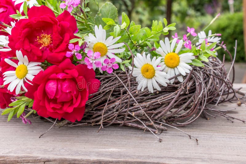 Red roses and daisies stock photo. Image of spring, garden 2585574