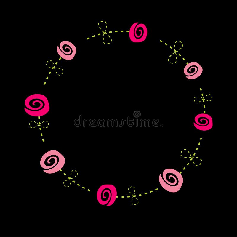 Roses Dash Line Stalks Flower Frame Stock Illustrations 2 Roses Dash