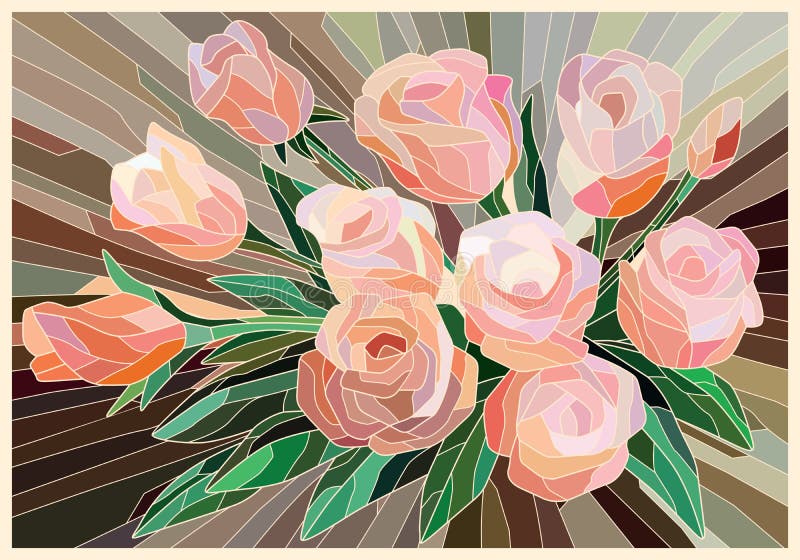Roses en verre souillé sur un fond beige Lignes l?g?res illustration libre de droits Roses en verre souillé sur un fond beige Lignes l?g?res illustration libre de droits