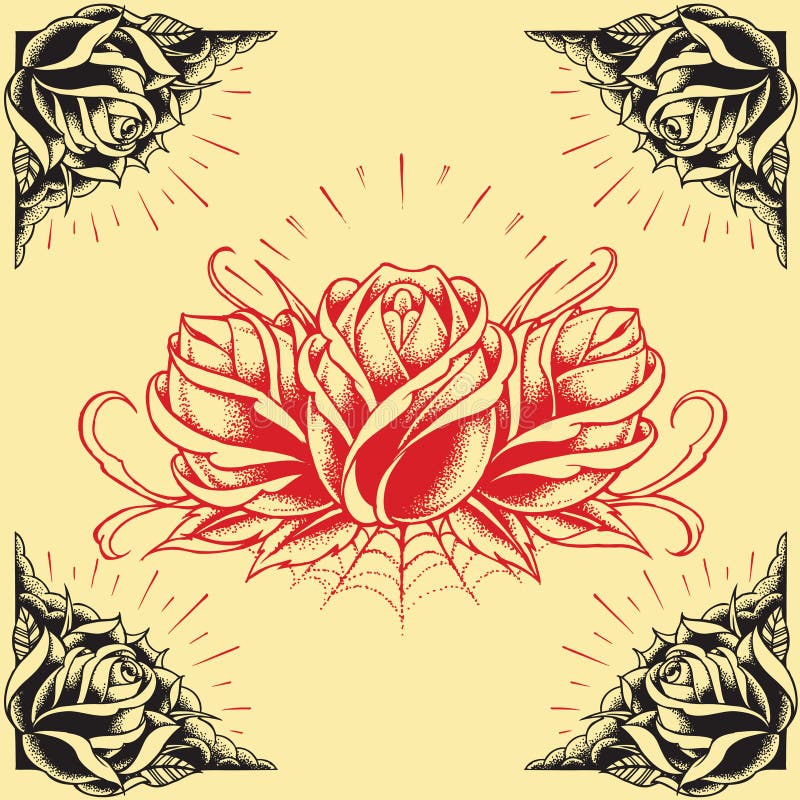 Roses and Frame Tattoo style design set 01