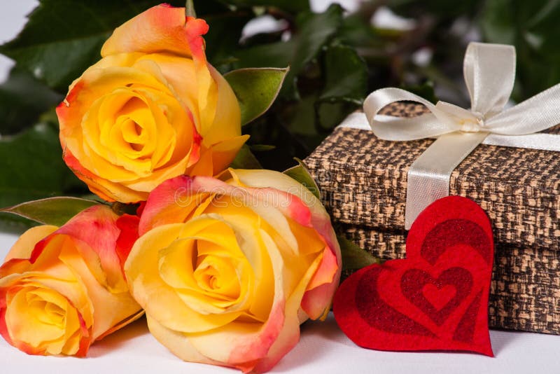 Roses with a Gift and Heart Stock Photo Image of feelings, yellow 28843000