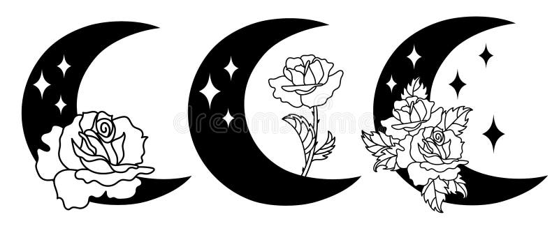 Black crescent moon and rose painting hand painted moon collection
