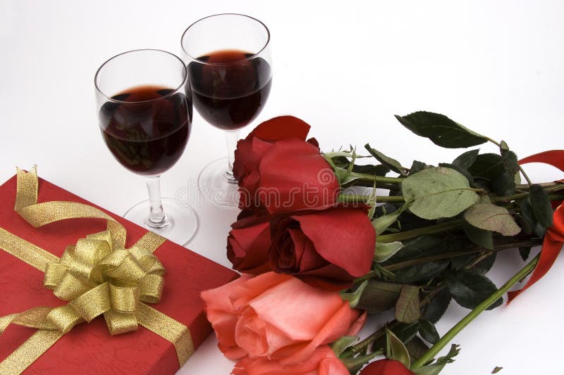 Roses With Present And Wine