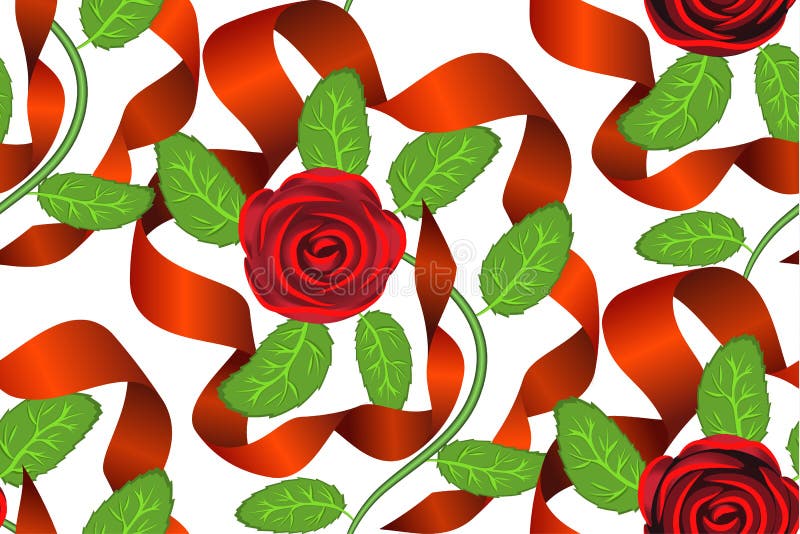 Roses and Ribbons Seamless Background Stock Vector Illustration of green, background 61795878