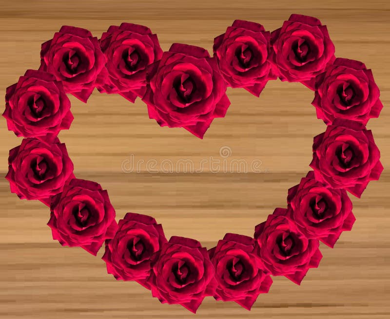 Roses rouges dans la forme de coeur sur le fond en bois illustration de vecteur Roses rouges dans la forme de coeur sur le fond en bois illustration de vecteur