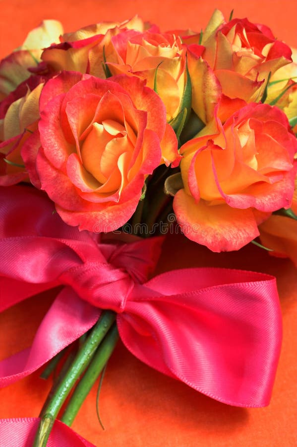 Orange Roses in glass vase stock image. Image of romantic 2703143