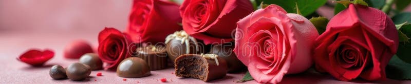 Roses élégantes et chocolats assortis arrangés avec art délicieux chocolat noir illustration stock