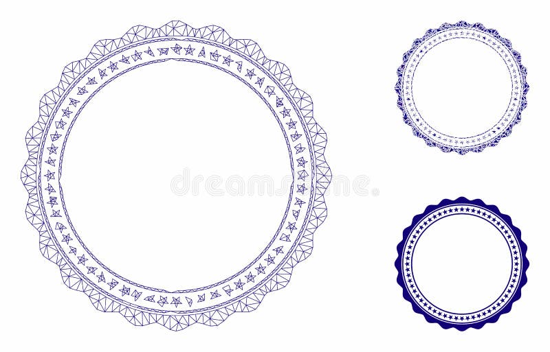 Rosette Circular Star Frame Vector Mesh Network Model e Triangle Mosaic Icon illustrazione di stock