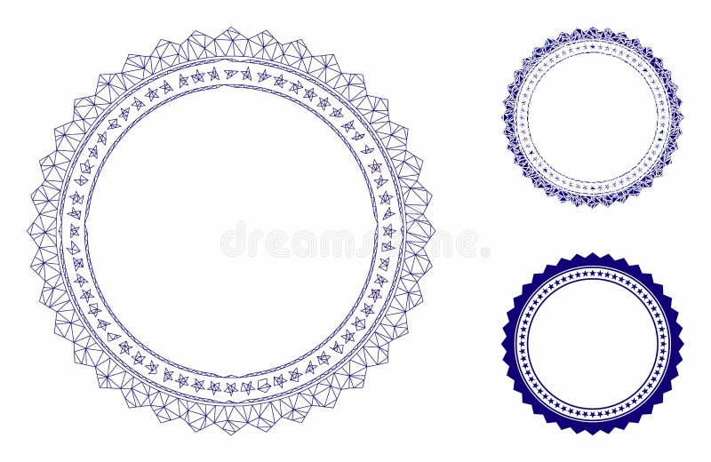 Rosette Circular Star Frame Vector Mesh Network Model e Triangle Mosaic Icon illustrazione vettoriale