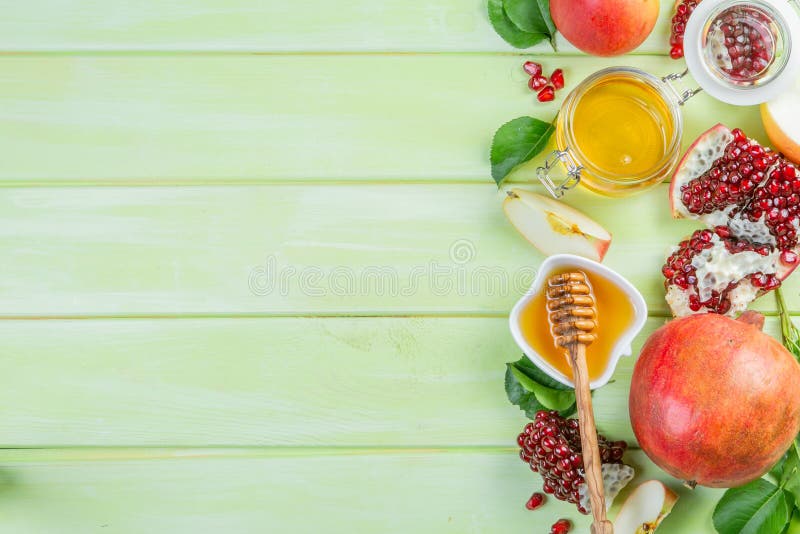 Rosh-hashana jüdisches Feiertagskonzept - Äpfel, Honig, Granatapfel stockfoto Rosh-hashana jüdisches Feiertagskonzept - Äpfel, Honig, Granatapfel stockfoto