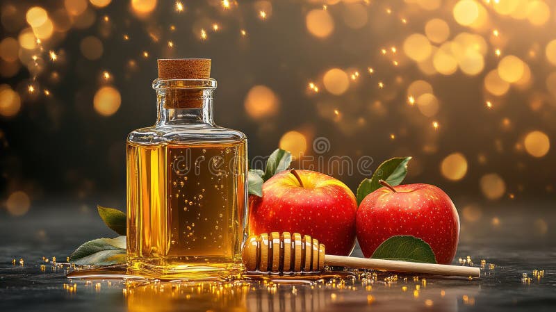 Rosh Hashanah Celebration with Honey and Apples AI Generative Image vektor abbildung