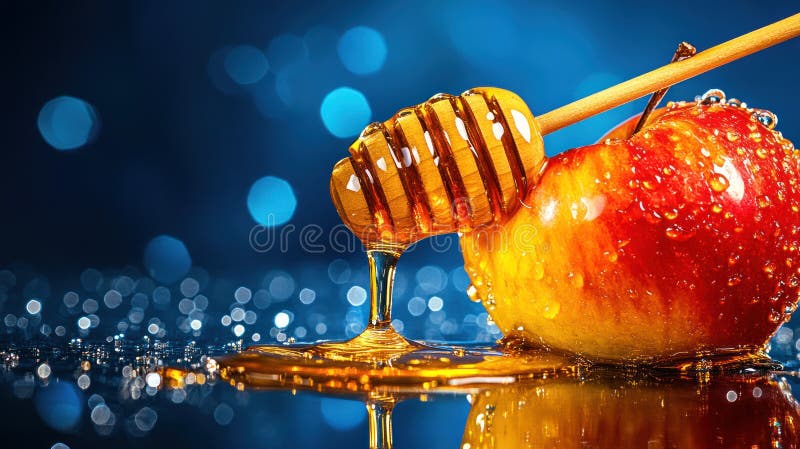 Rosh Hashanah Celebration with Honey and Apples AI Generative Image lizenzfreie abbildung