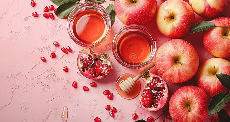 Rosh hashanah żydowski nowy rok wakacje koncepcja tradycyjne symbole jar miód jabłka granat royalty ilustracja