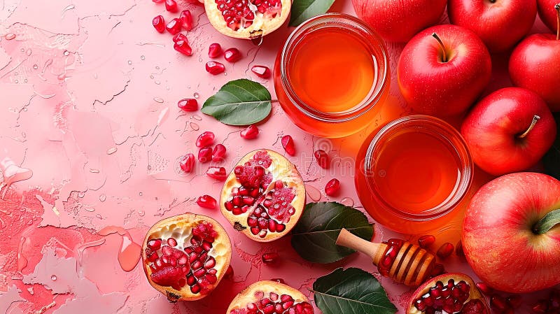 Rosh hashanah żydowski nowy rok wakacje koncepcja tradycyjne symbole jar miód jabłka granat ilustracja wektor