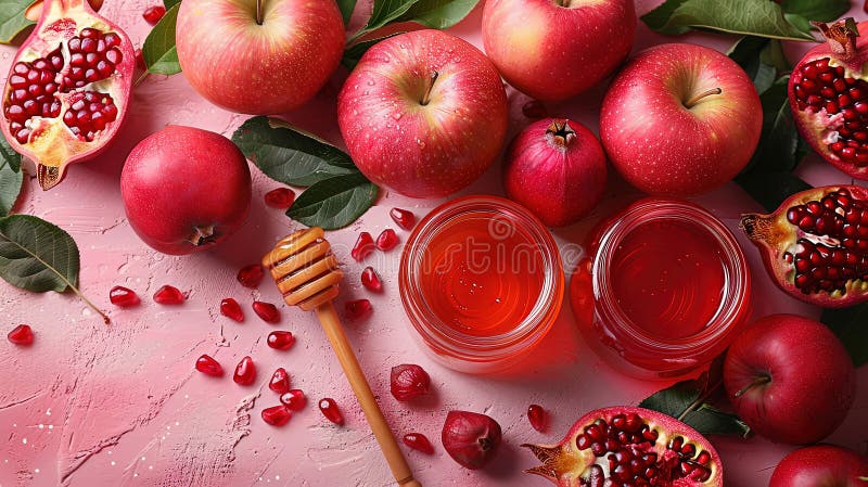 Rosh hashanah żydowski nowy rok wakacje koncepcja tradycyjne symbole jar miód jabłka granat royalty ilustracja