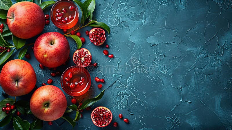 Rosh hashanah żydowski nowy rok wakacje koncepcja tradycyjne symbole jar miód jabłka granat ilustracji