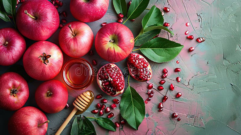 Rosh hashanah żydowski nowy rok wakacje koncepcja tradycyjne symbole jar miód jabłka granat ilustracja wektor