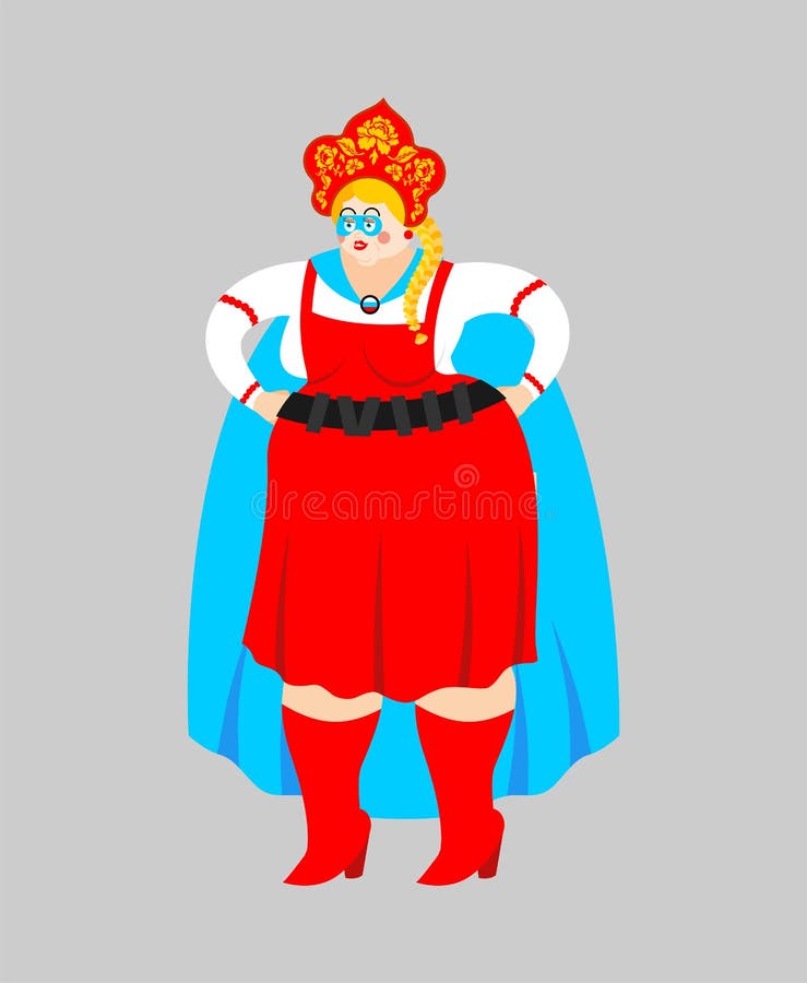 Rosja bohater Super rosyjska kobieta w masce i deszczowu silna dziewczyna ilustracja wektor Rosja bohater Super rosyjska kobieta w masce i deszczowu silna dziewczyna ilustracja wektor