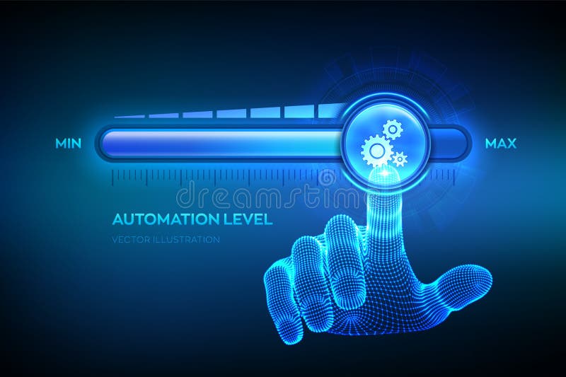 Rosnący poziom automatyzacji. koncepcja technologii innowacji automatyzacji procesów robotycznych rpa. ręka podnosi się