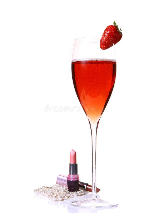 Rossetto dentellare con il vetro rosso del champagle fotografia stock Rossetto dentellare con il vetro rosso del champagle fotografia stock