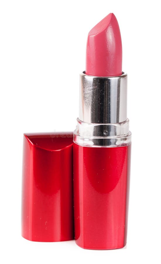 Rossetto rosa isolato sul primo piano bianco del fondo immagini stock Rossetto rosa isolato sul primo piano bianco del fondo immagini stock