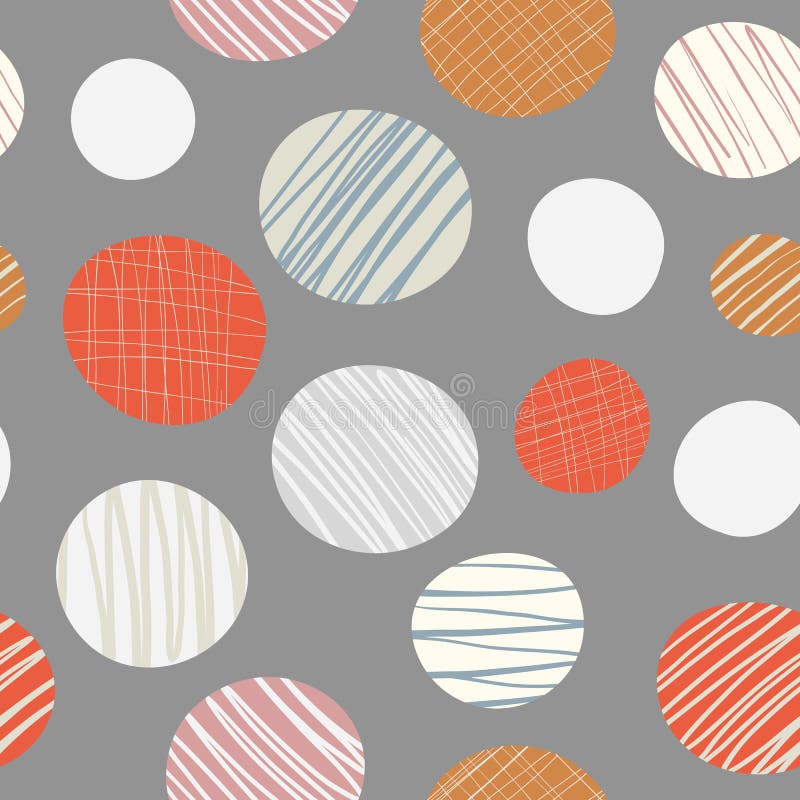 Rosso, arancia, modello senza cuciture di vettore dei cerchi disegnati a mano crema su fondo marrone neutrale Progettazione conte illustrazione vettoriale Rosso, arancia, modello senza cuciture di vettore dei cerchi disegnati a mano crema su fondo marrone neutrale Progettazione conte illustrazione vettoriale