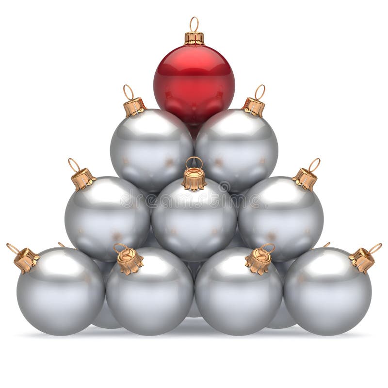 Rosso bianco del capo delle palle di natale della piramide sulla prima vittoria del posto della cima illustrazione vettoriale Rosso bianco del capo delle palle di natale della piramide sulla prima vittoria del posto della cima illustrazione vettoriale