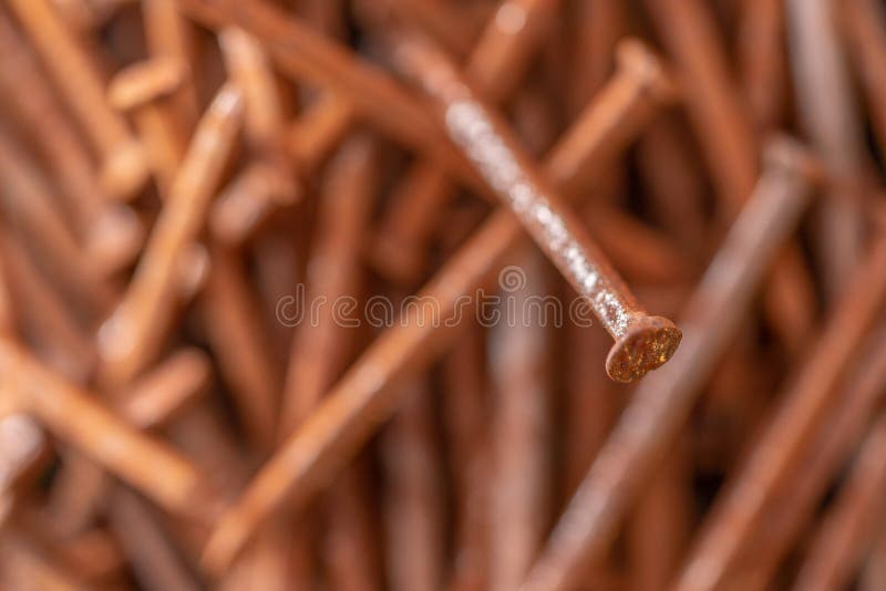 Rusty iron nails piled up in a disorderly fashion. Rusty iron nails piled up in a disorderly fashion