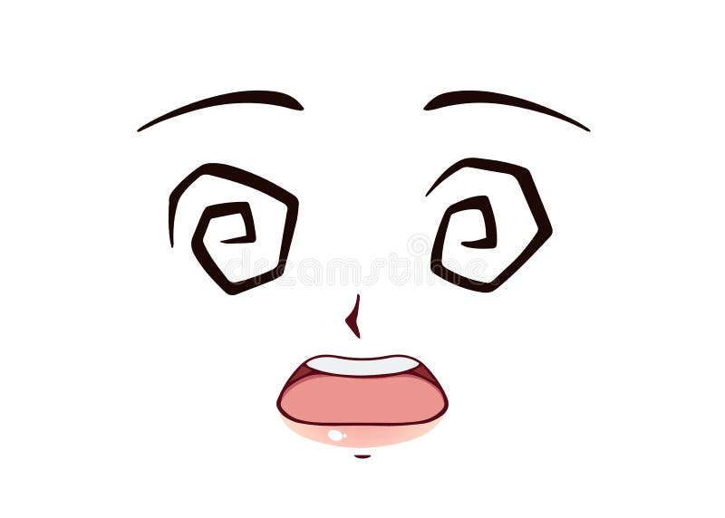 Rosto triste de anime. olhos grandes de estilo mangá, nariz pequeno e boca  kawaii. lágrimas em seus olhos. mão-extraídas ilustração dos desenhos  animados do vetor.