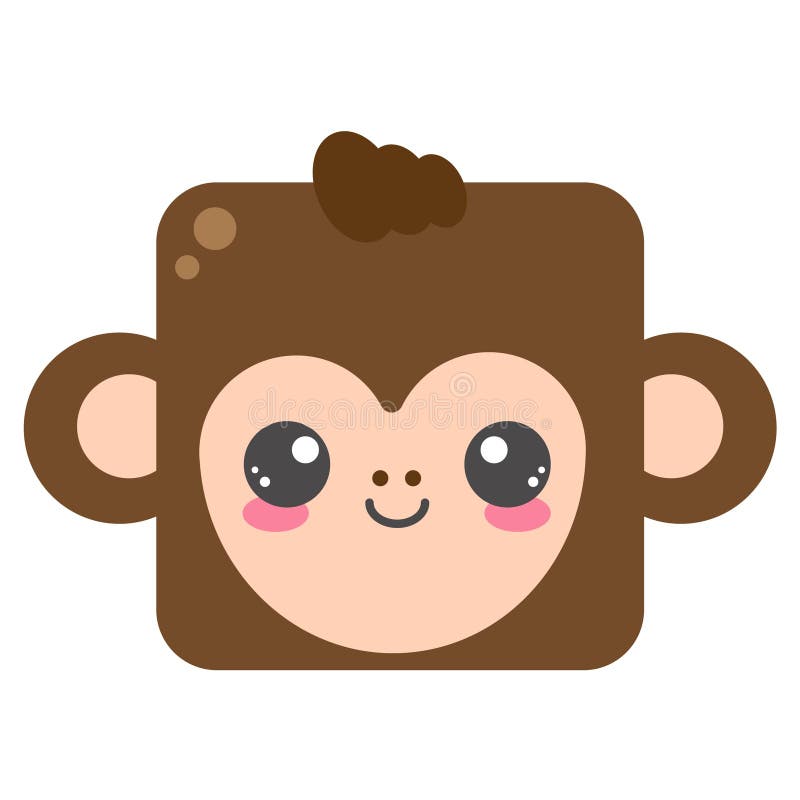 Rosto Bonito De Macaco Quadrado. Cabeça De Desenho Animado De