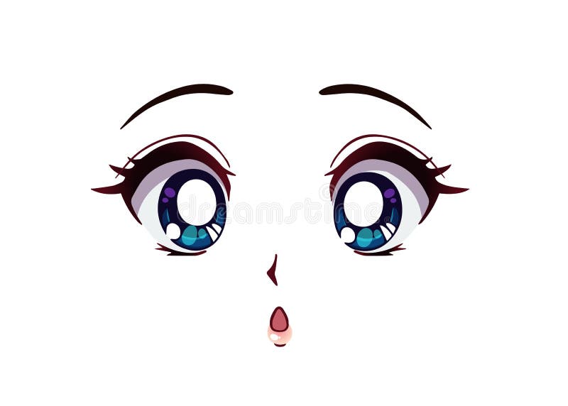 Cara de anime feliz. olhos fechados, mangá, nariz pequeno e boca kawaii.  mão de ilustração vetorial desenhada