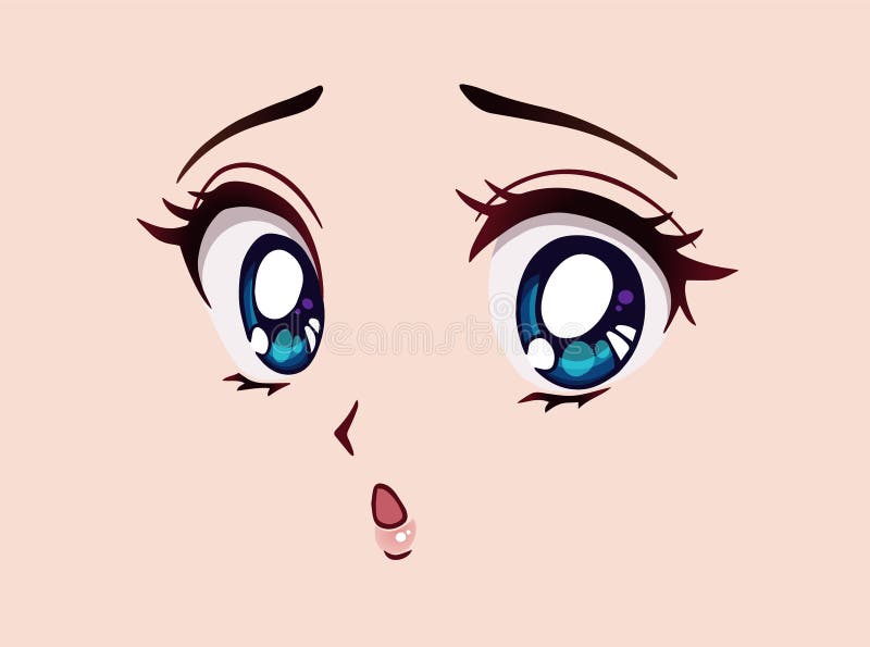 Rosto triste de anime. olhos fechados estilo mangá, nariz pequeno e boca  kawaii. mão-extraídas ilustração dos desenhos animados do vetor.