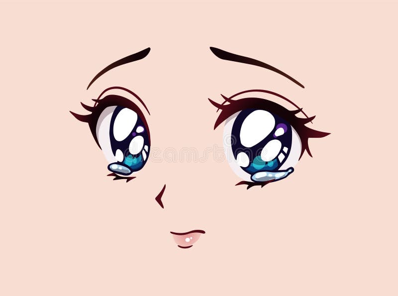 Triste cara de anime estilo manga grandes ojos azules nariz